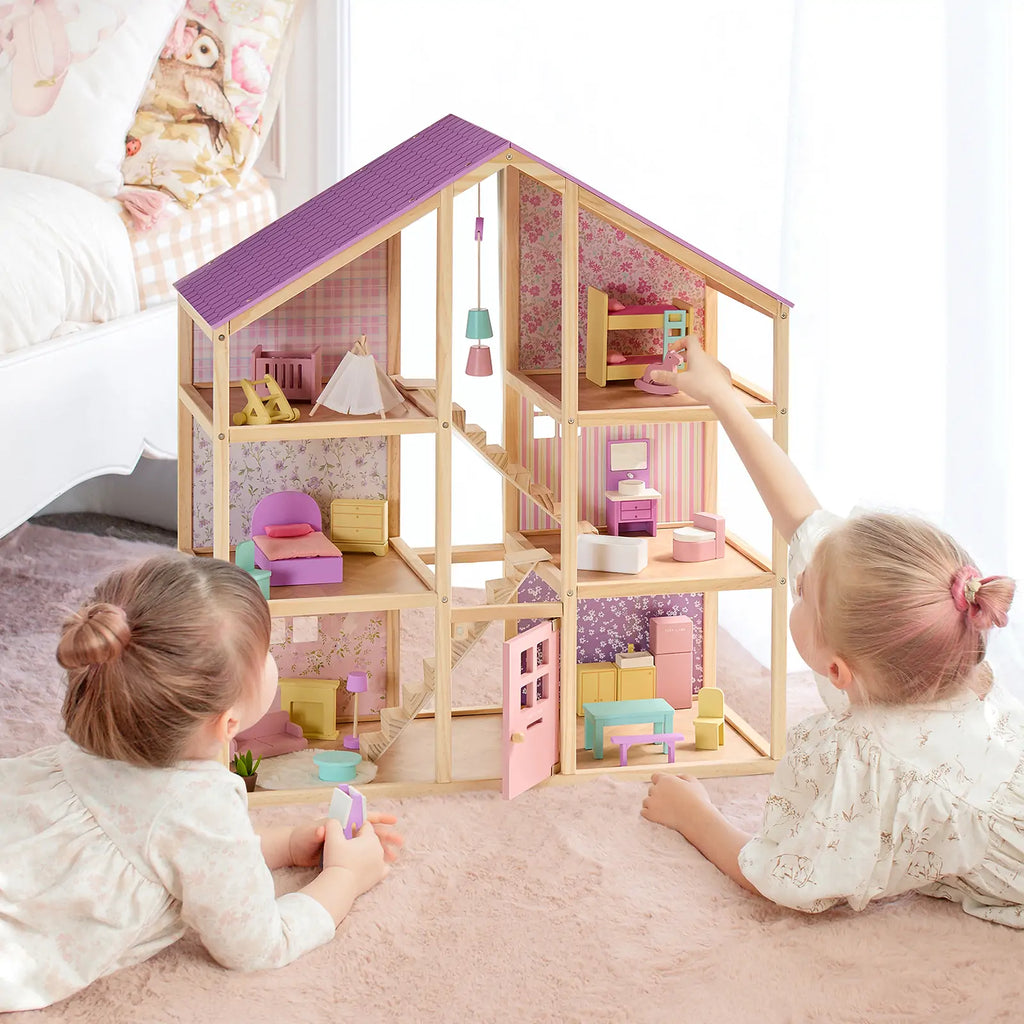 Tiny Land® Sweetwood Wooden Dollhouse with 30 Furniture Pieces