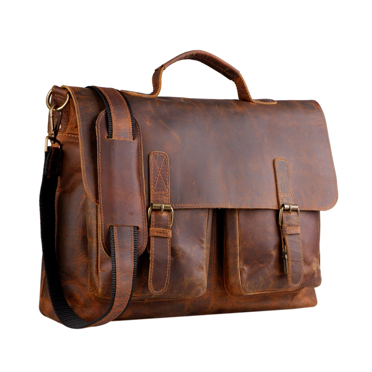 Buffalo Leather Laptop Messenger Bag | Tan Brown, 16 Inch