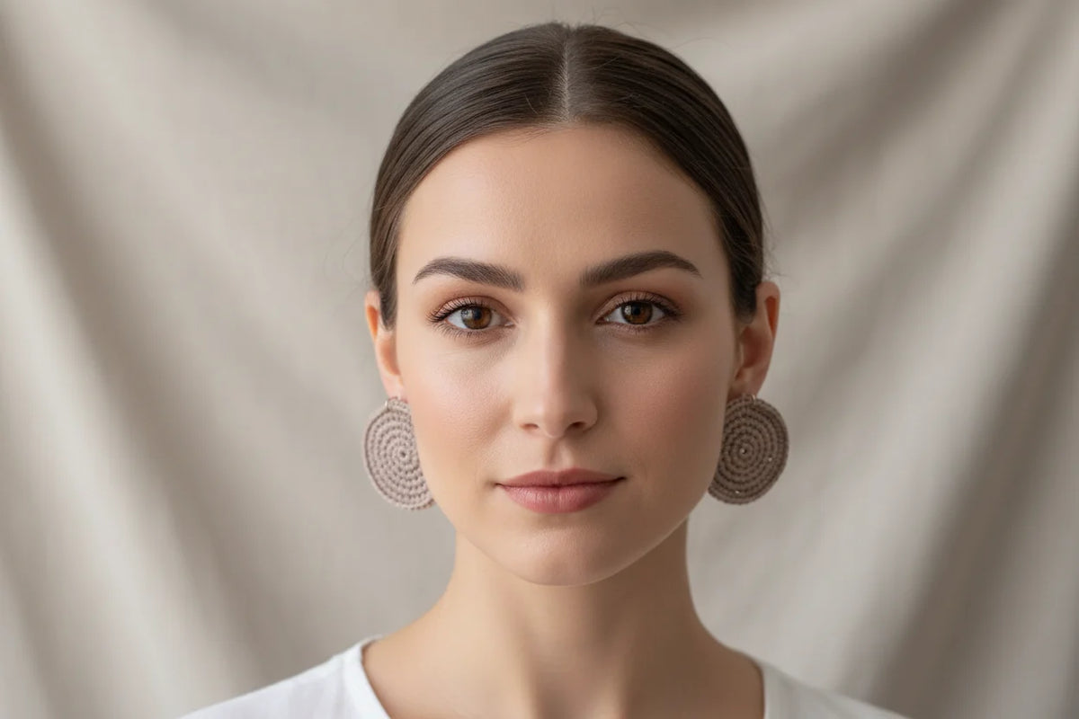 Women’s Handmade Crochet Round Rose Earrings – Boho Thread Hoop