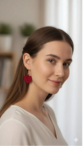Women’s Handmade Red Crochet Earrings – Boho Thread Drop Design