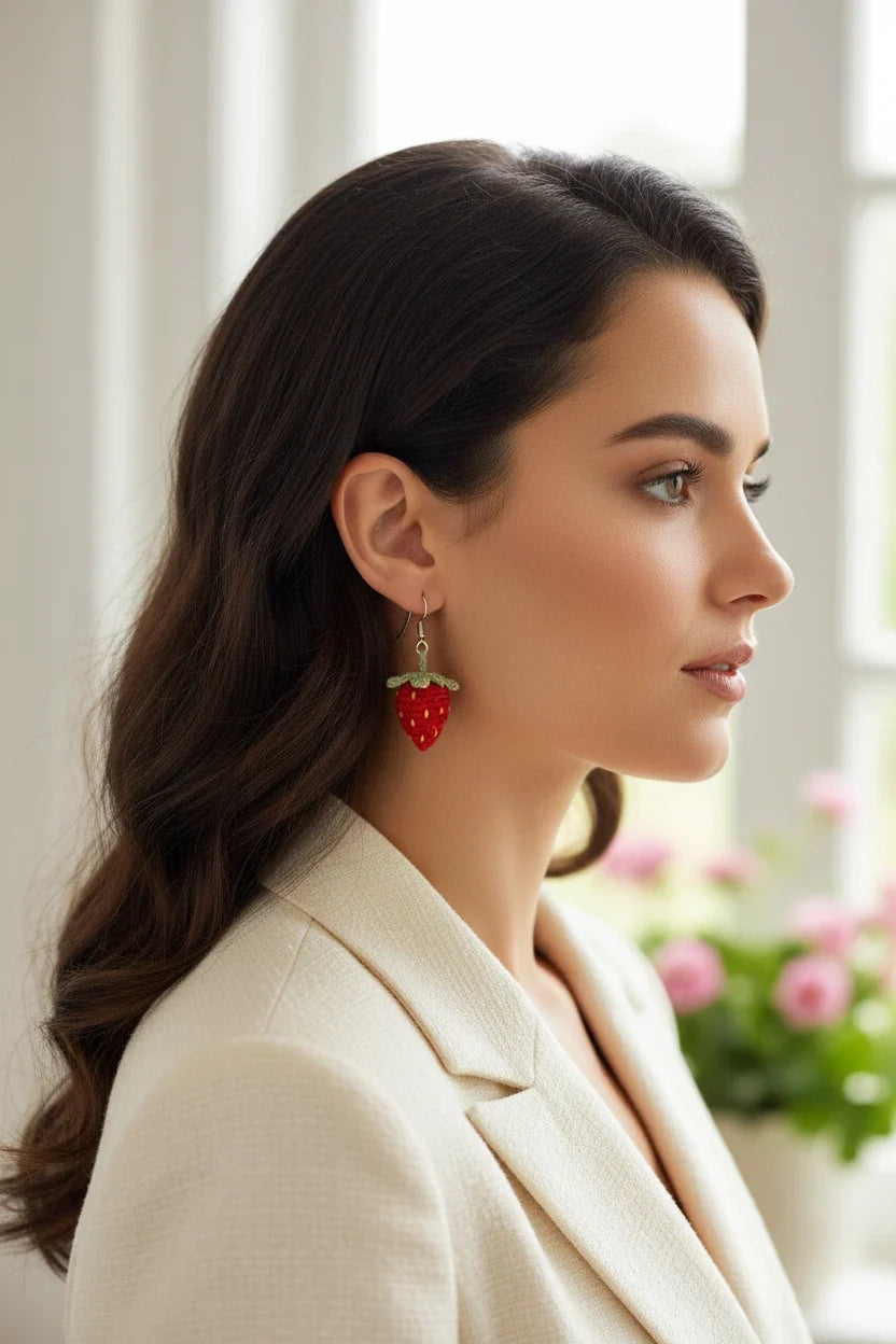 Women’s Handmade Strawberry Crochet Earrings