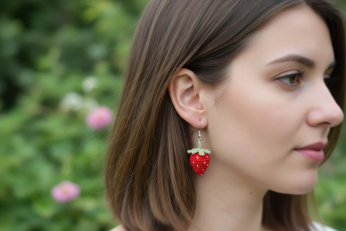 Women’s Handmade Strawberry Crochet Earrings