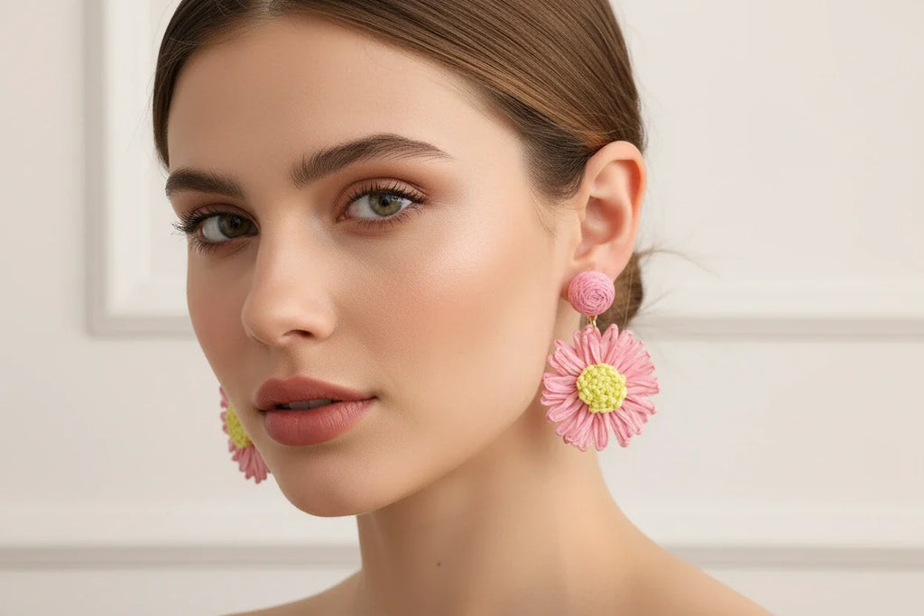 Women’s Handmade Two-Tone Straw Earrings – Boho Woven Drop Design