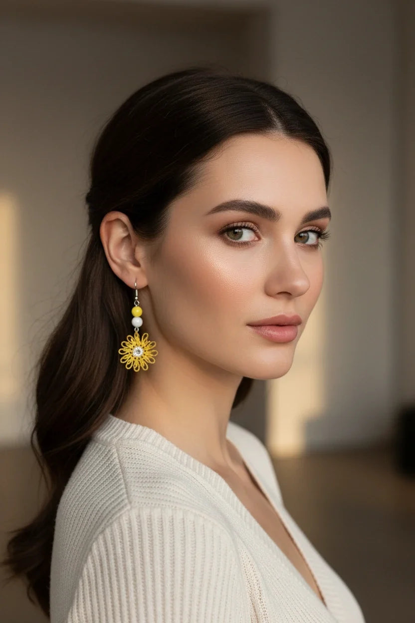 Women’s Handmade Oya Needle Lace Earrings – Boho Floral Needle Lace Design