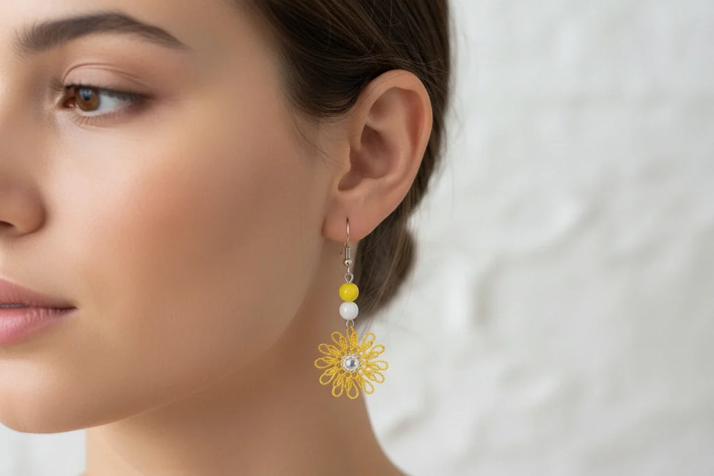 Women’s Handmade Oya Needle Lace Earrings – Boho Floral Needle Lace Design