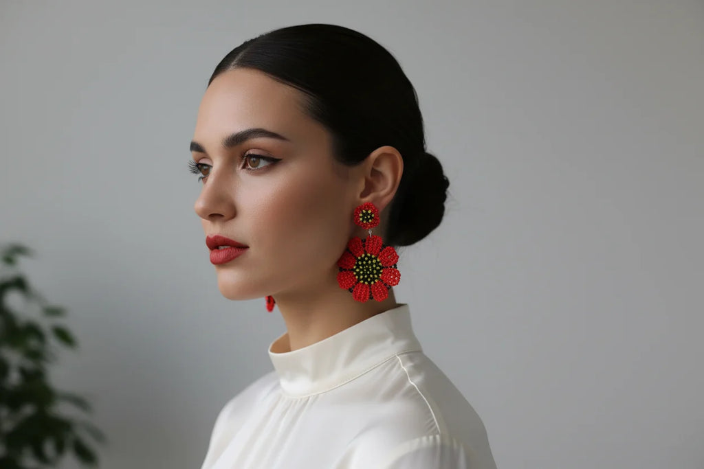 Women’s Handmade Seed Bead Flower Earrings – Boho Floral Design