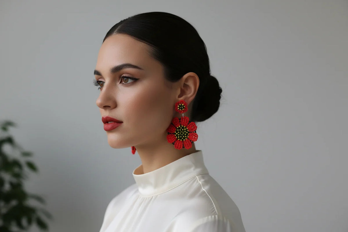 Women’s Handmade Seed Bead Flower Earrings – Boho Floral Design