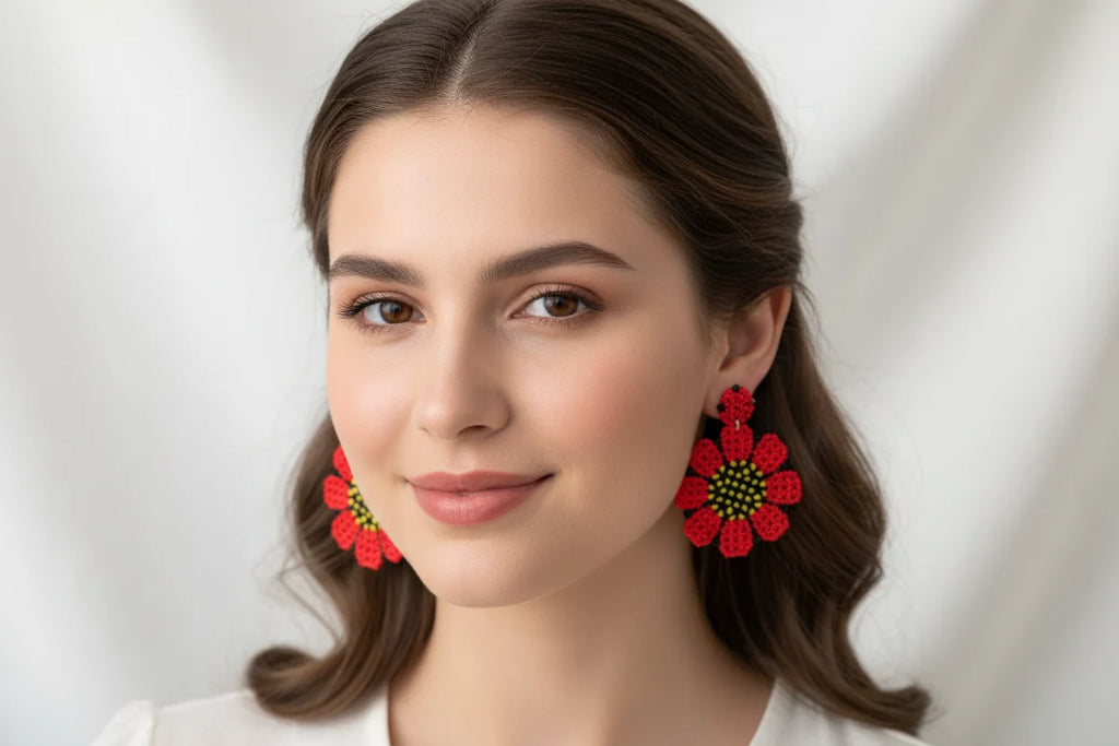 Women’s Handmade Seed Bead Flower Earrings – Boho Floral Design
