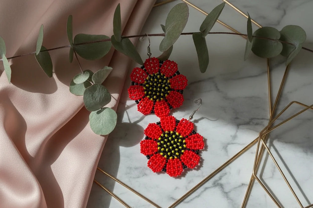 Women’s Handmade Seed Bead Flower Earrings – Boho Floral Design