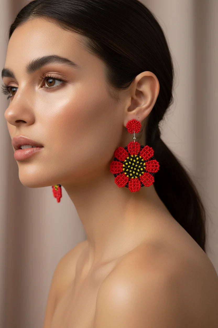 Women’s Handmade Seed Bead Flower Earrings – Boho Floral Design