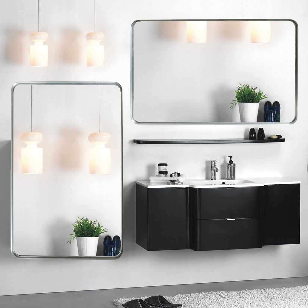Rounded Corner Vanity Mirror | Brushed Silver, 40 × 30