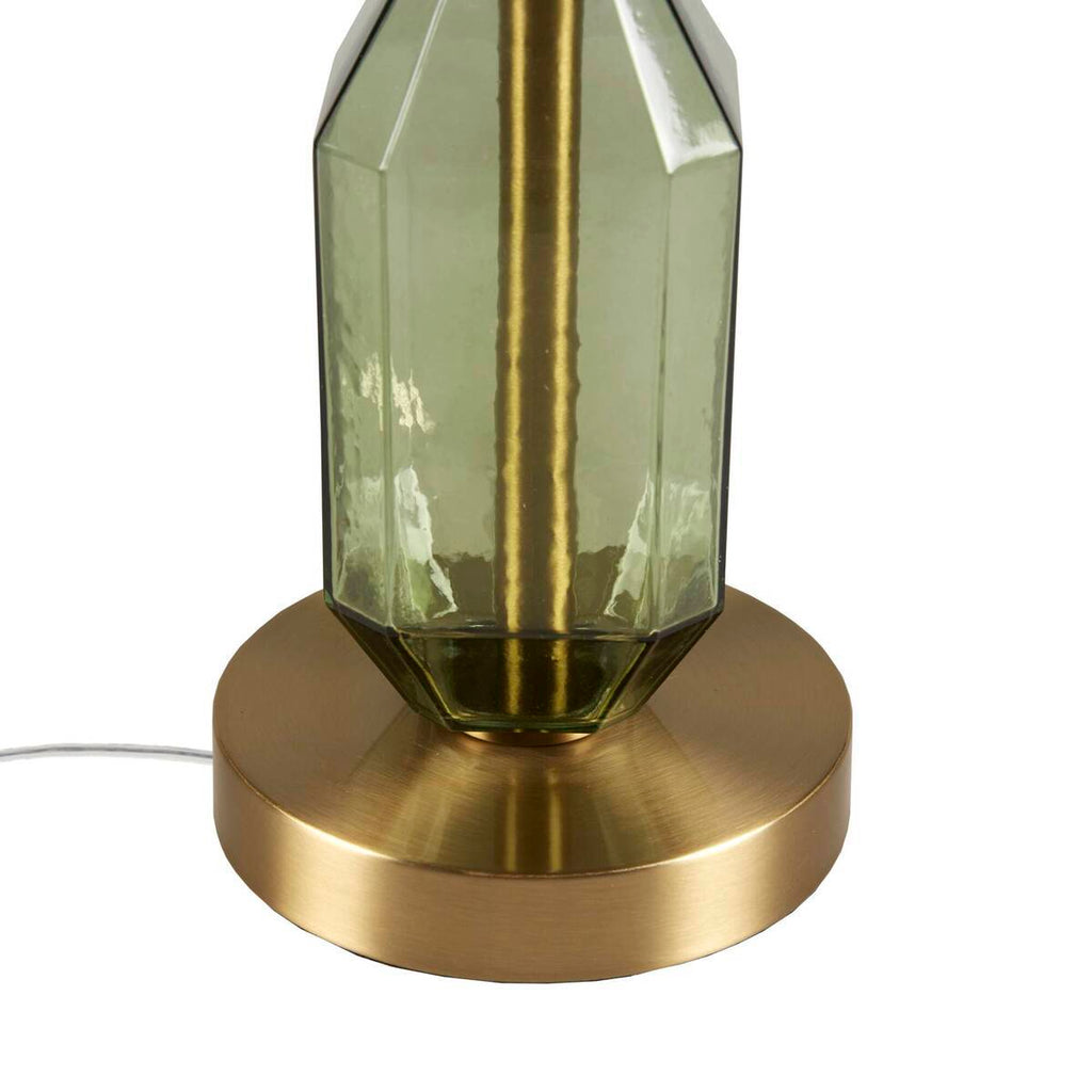 Faceted Green Glass Table Lamp with White Fabric Shade - Green