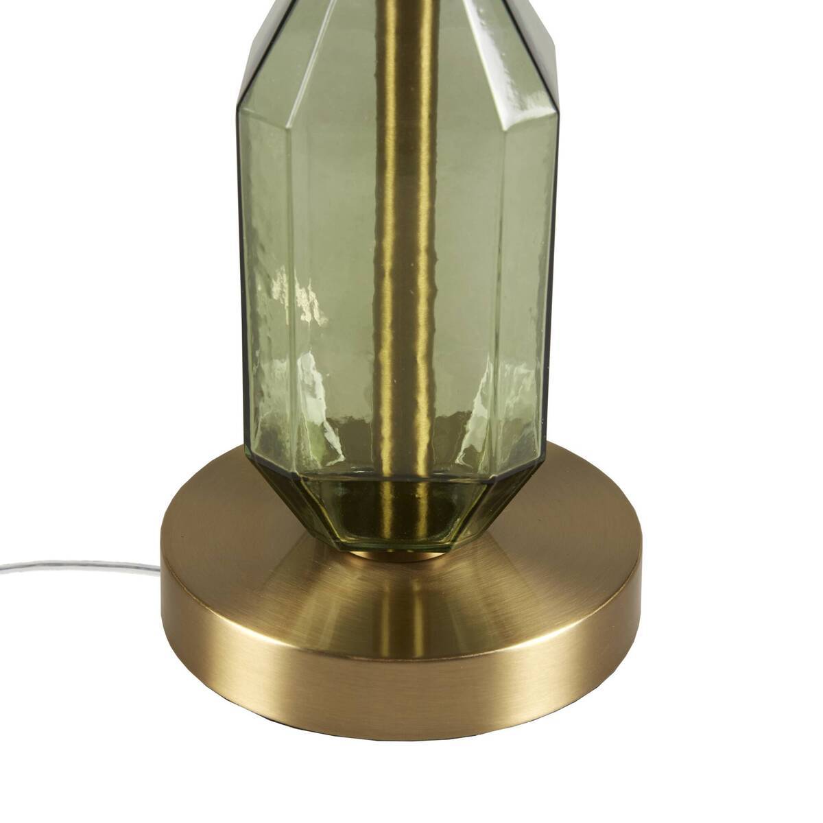Faceted Green Glass Table Lamp with White Fabric Shade - Green