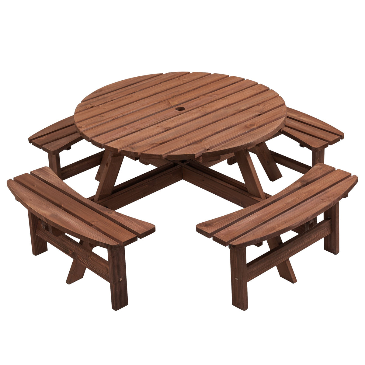 8-Person Solid Fir Wood Picnic Table with Benches