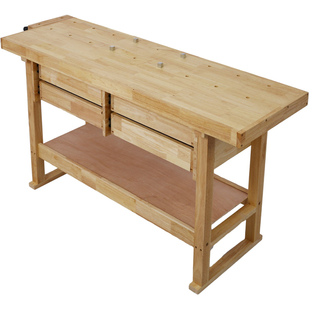 Rubberwood Workbench | 60-Inch Top, 4 Drawers & Clamps