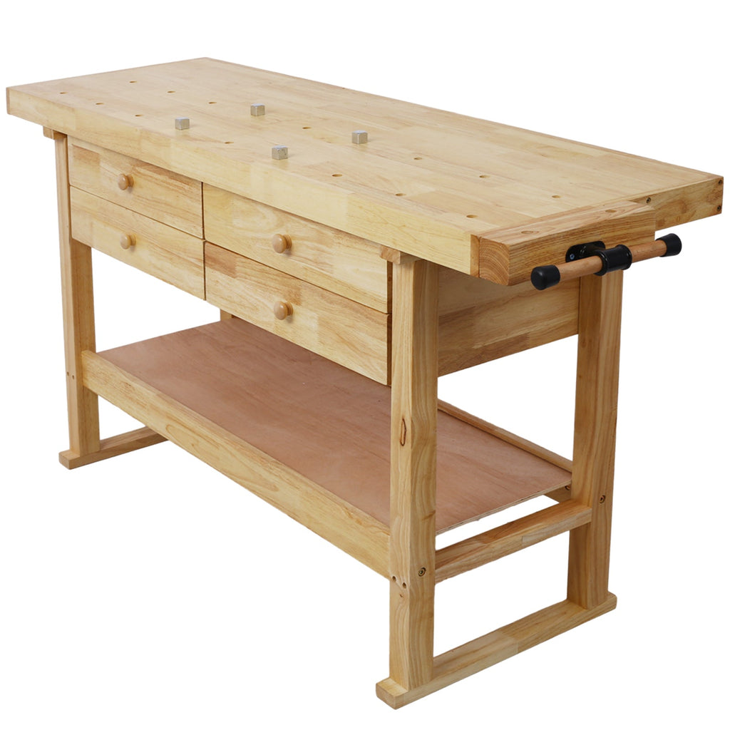 Rubberwood Workbench | 60-Inch Top, 4 Drawers & Clamps
