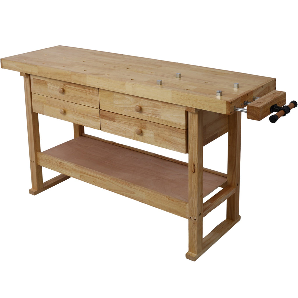 Rubberwood Workbench | 60-Inch Top, 4 Drawers & Clamps