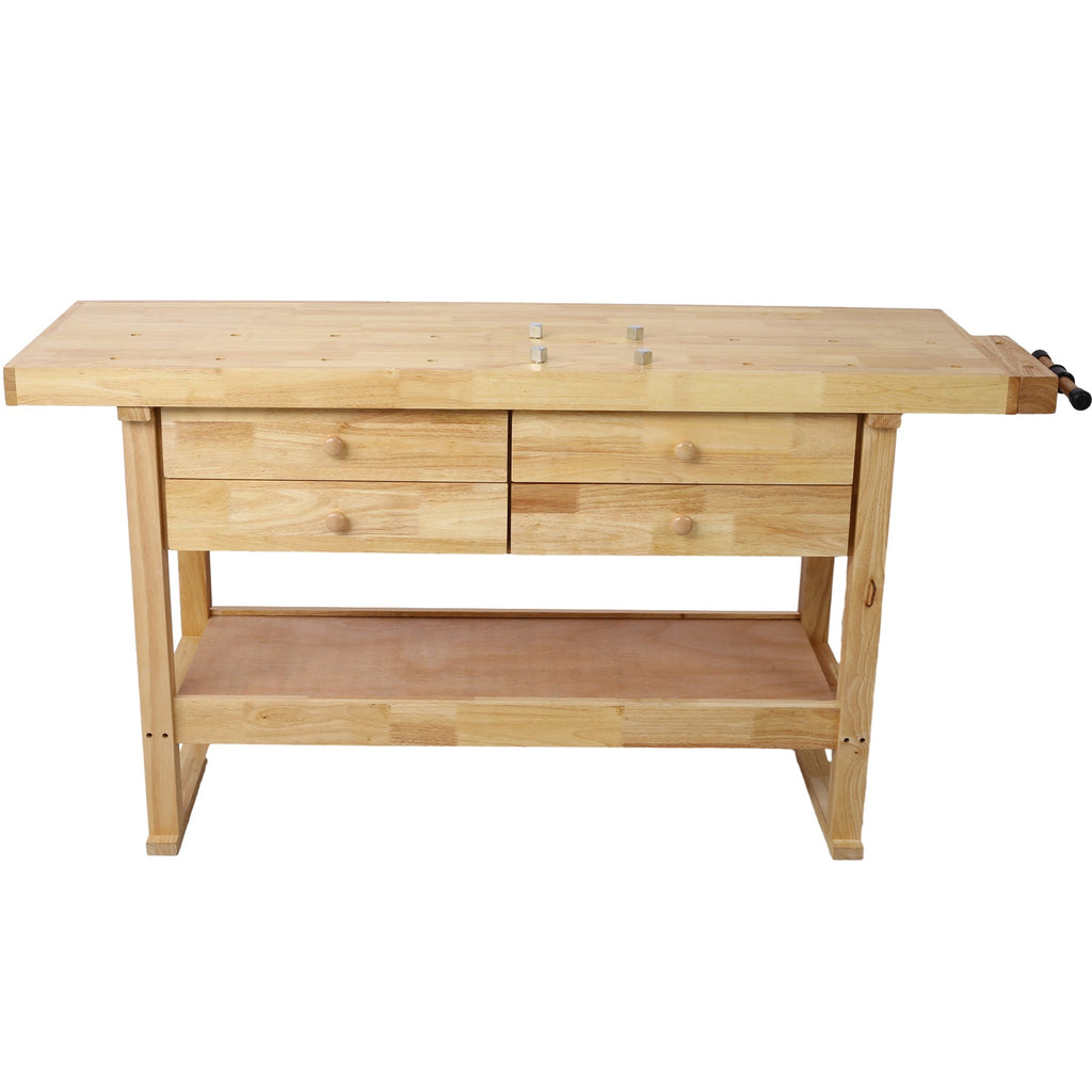 Rubberwood Workbench | 60-Inch Top, 4 Drawers & Clamps