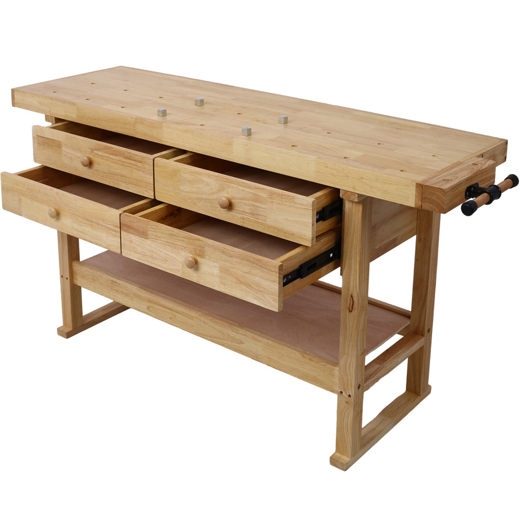 Rubberwood Workbench | 60-Inch Top, 4 Drawers & Clamps