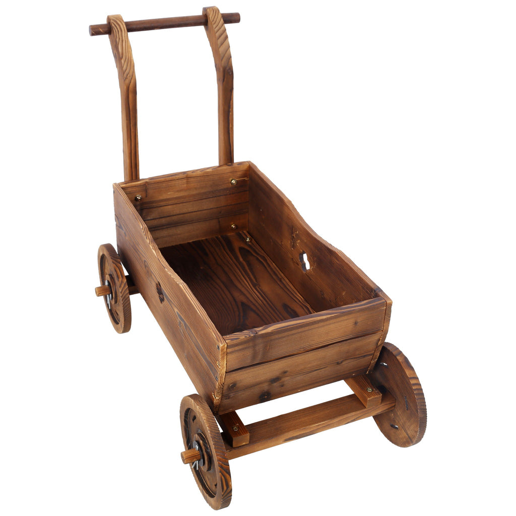Fir Wood Wagon Planter with Wheels | Brown