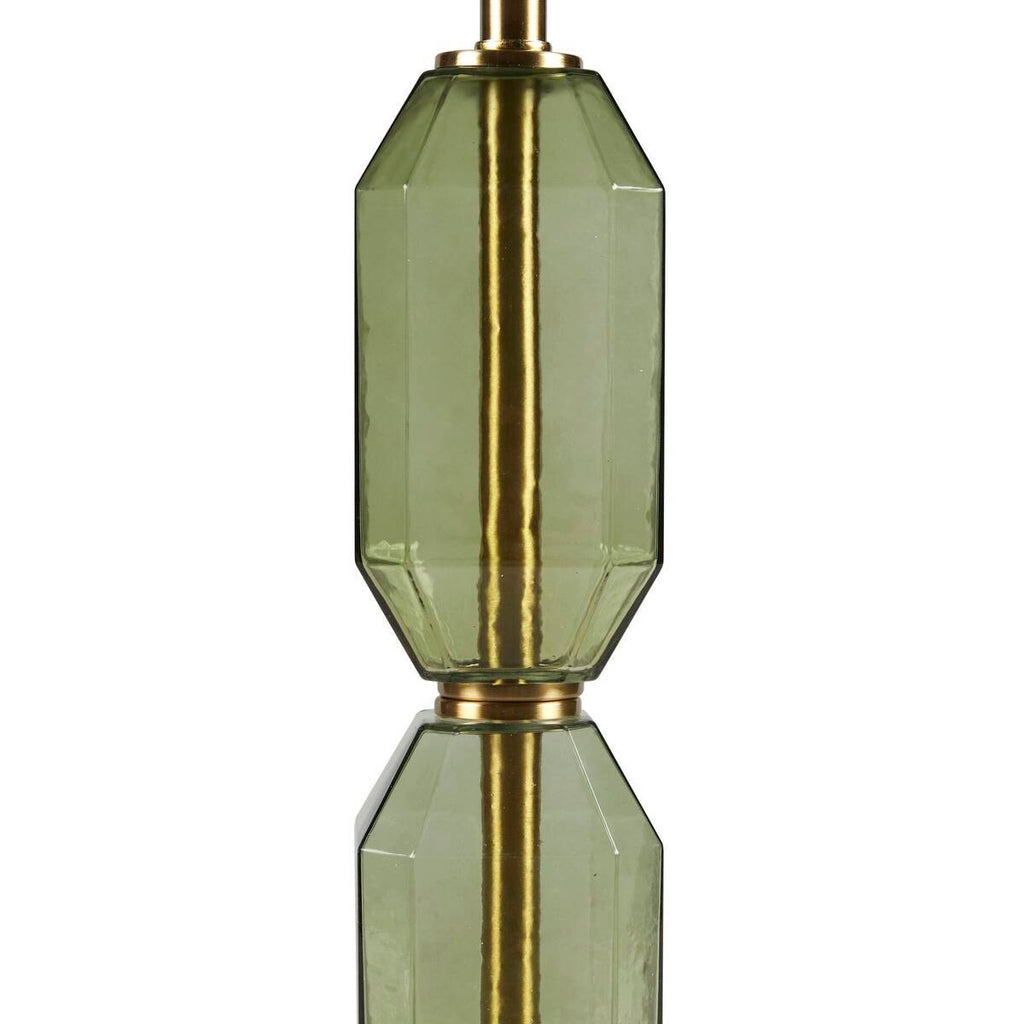 Faceted Green Glass Table Lamp with White Fabric Shade - Green