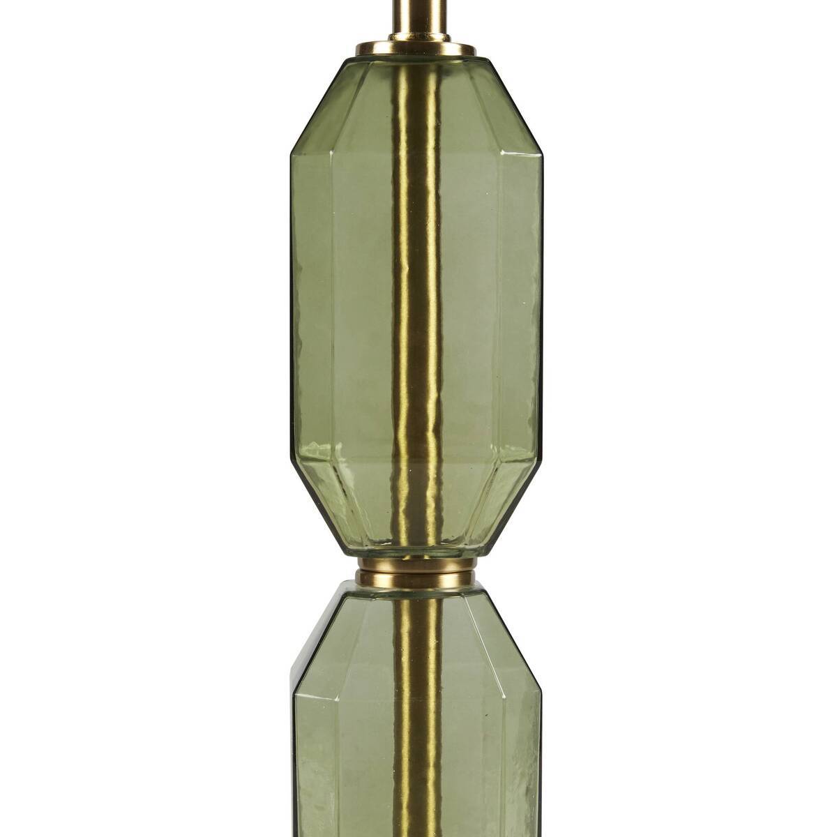 Faceted Green Glass Table Lamp with White Fabric Shade - Green