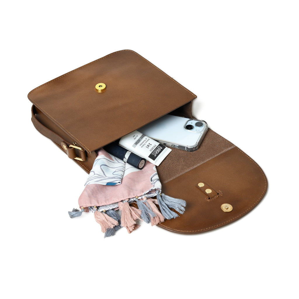 Elegance Full-Grain Buffalo Leather Crossbody Bag | Brown
