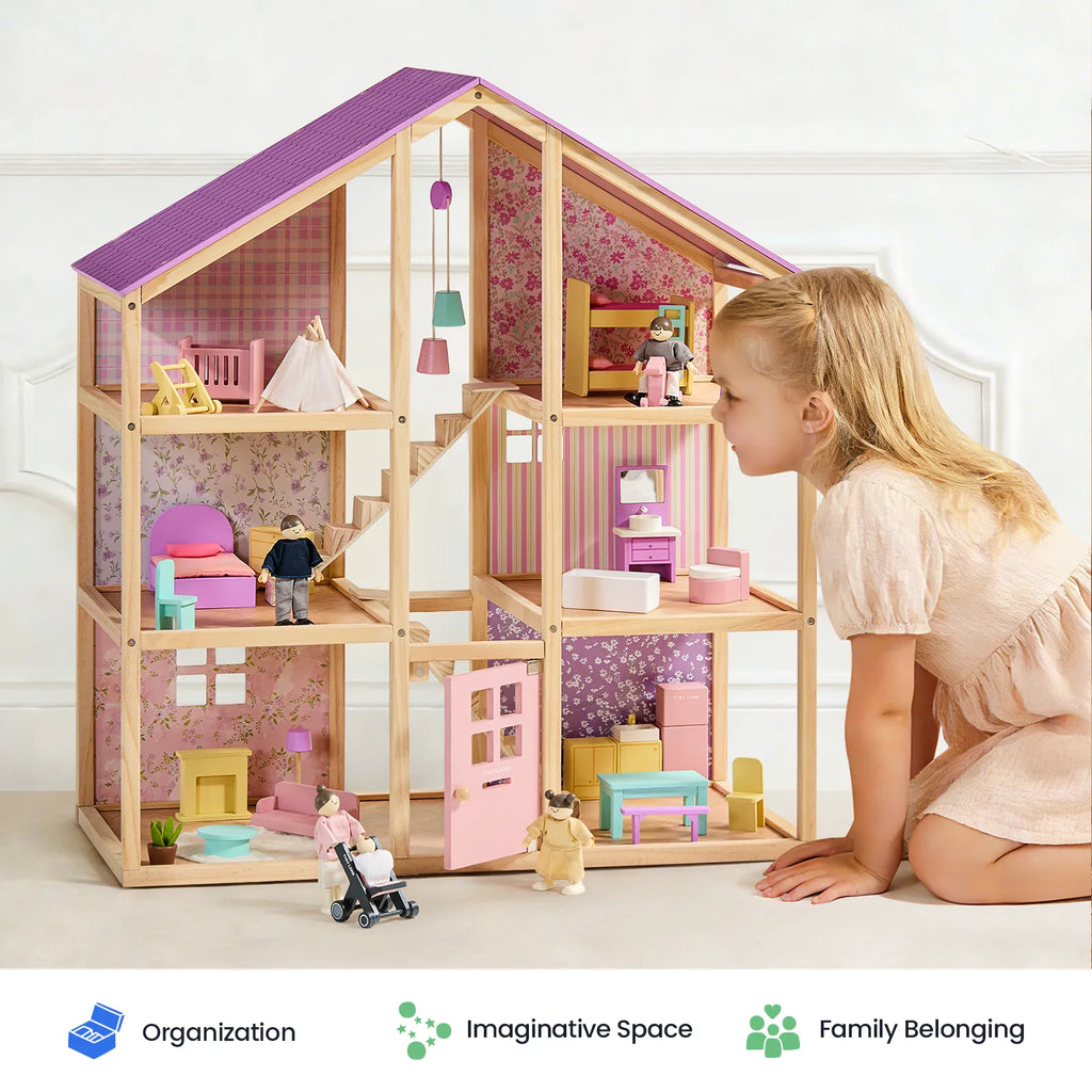 Tiny Land® Sweetwood Wooden Dollhouse with 30 Furniture Pieces