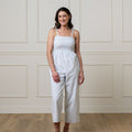 Women’s Organic Cotton Smocked Jumpsuit – Blue Ticking Stripe
