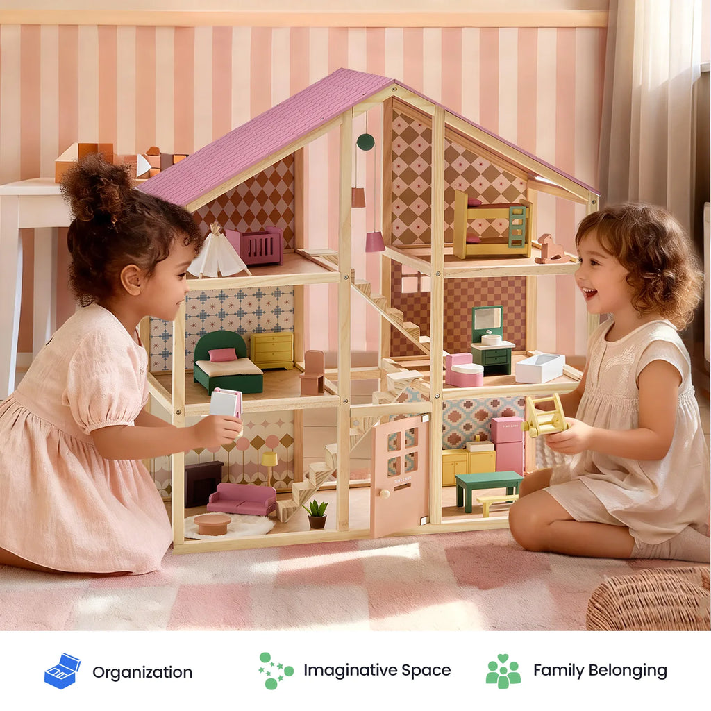 Tiny Land® Sweetwood Wooden Dollhouse with 30 Furniture Pieces