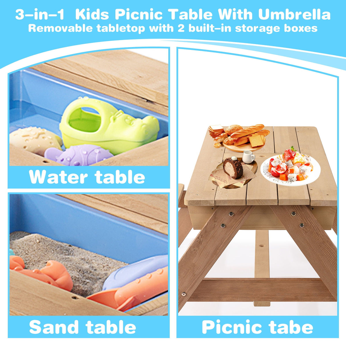 Cedar Kids’ Picnic & Sand-and-Water Table with Umbrella