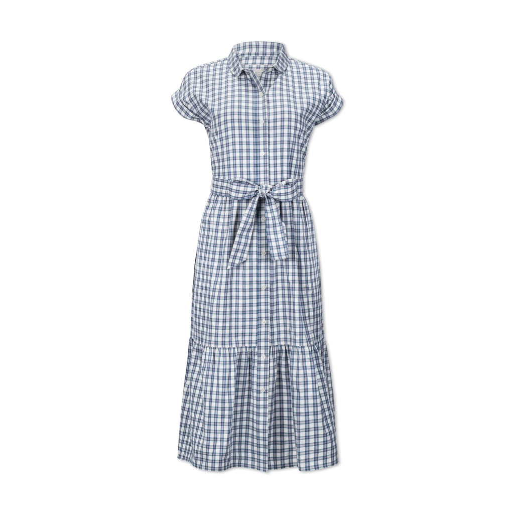 Women’s Organic Cotton Tiered Dress – Ivory & Blue Check