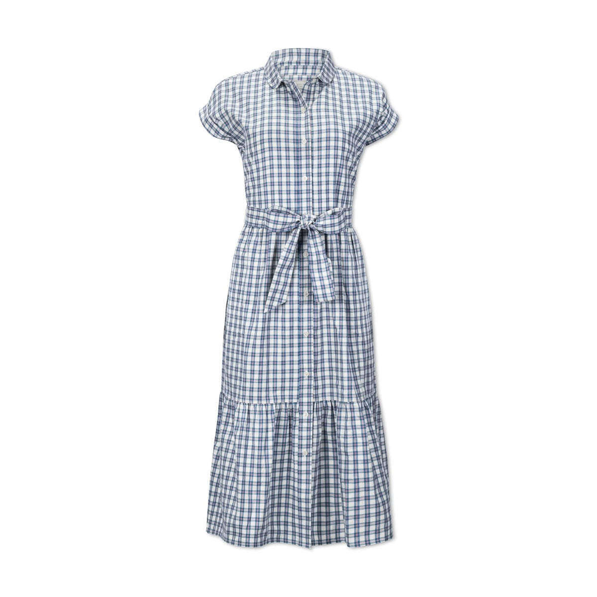 Women’s Organic Cotton Tiered Dress – Ivory & Blue Check