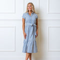 Women’s Organic Cotton Tiered Dress – Ivory & Blue Check