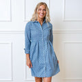 Women’s Organic Cotton Floral Shirt Dress – Blue