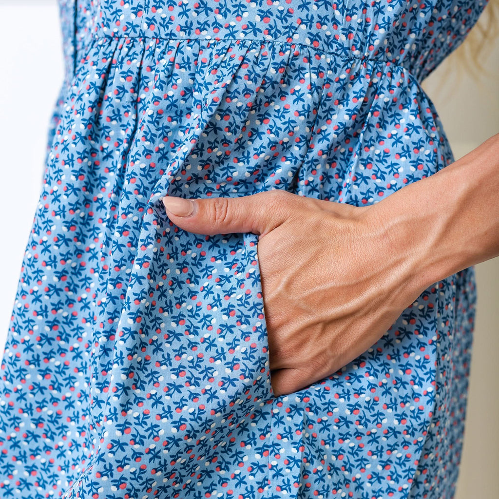 Women’s Organic Cotton Floral Shirt Dress – Blue