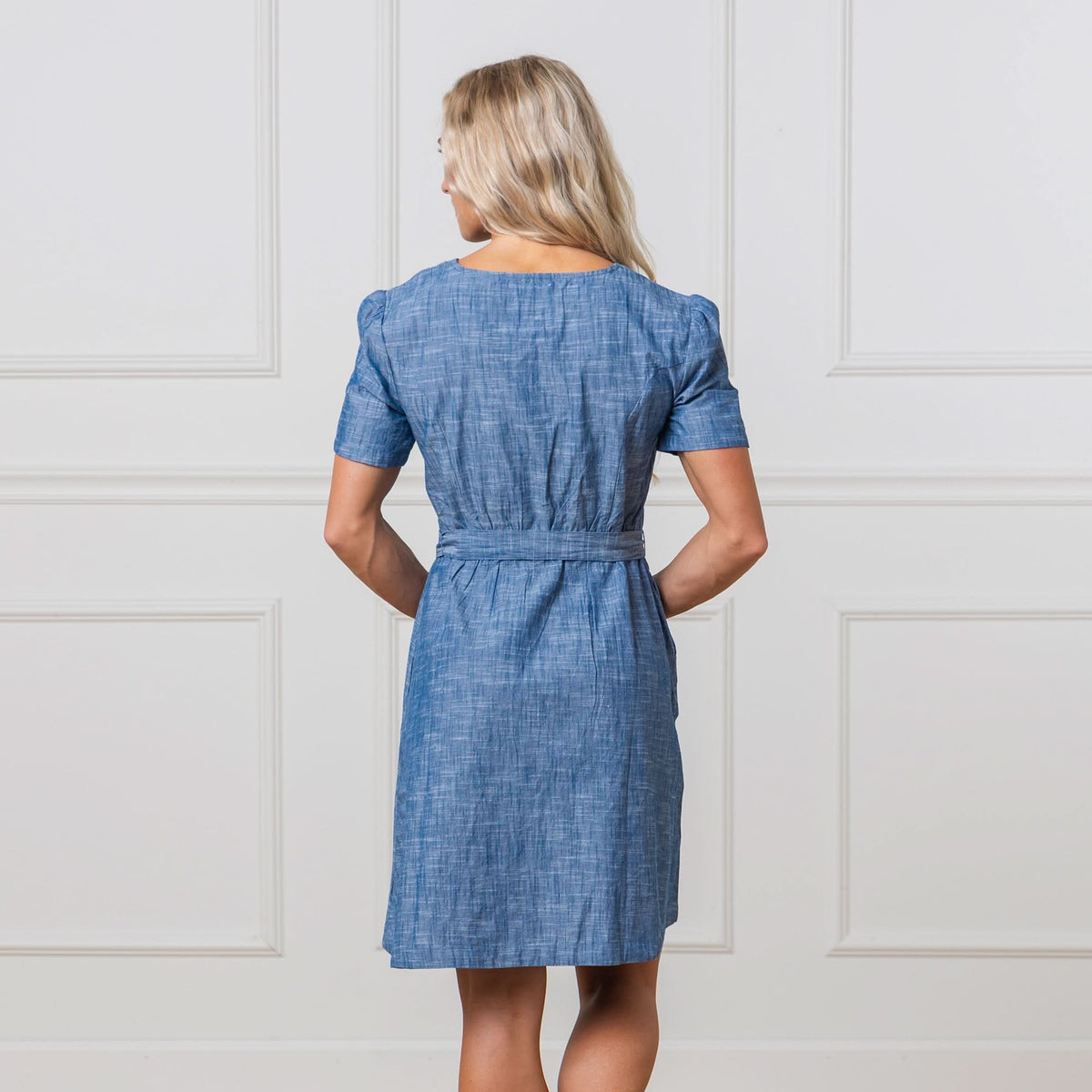 Women’s Organic Cotton Button-Front Dress – Blue Chambray