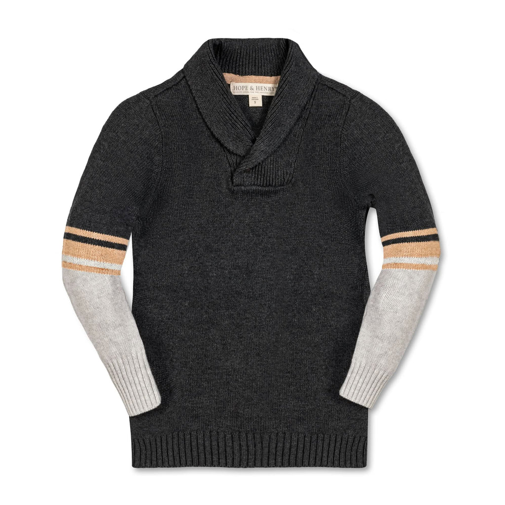 Kids’ Organic Cotton Shawl-Collar Sweater – Charcoal Stripe