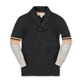 Kids’ Organic Cotton Shawl-Collar Sweater – Charcoal Stripe