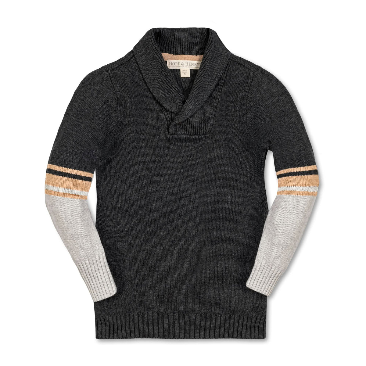 Kids’ Organic Cotton Shawl-Collar Sweater – Charcoal Stripe