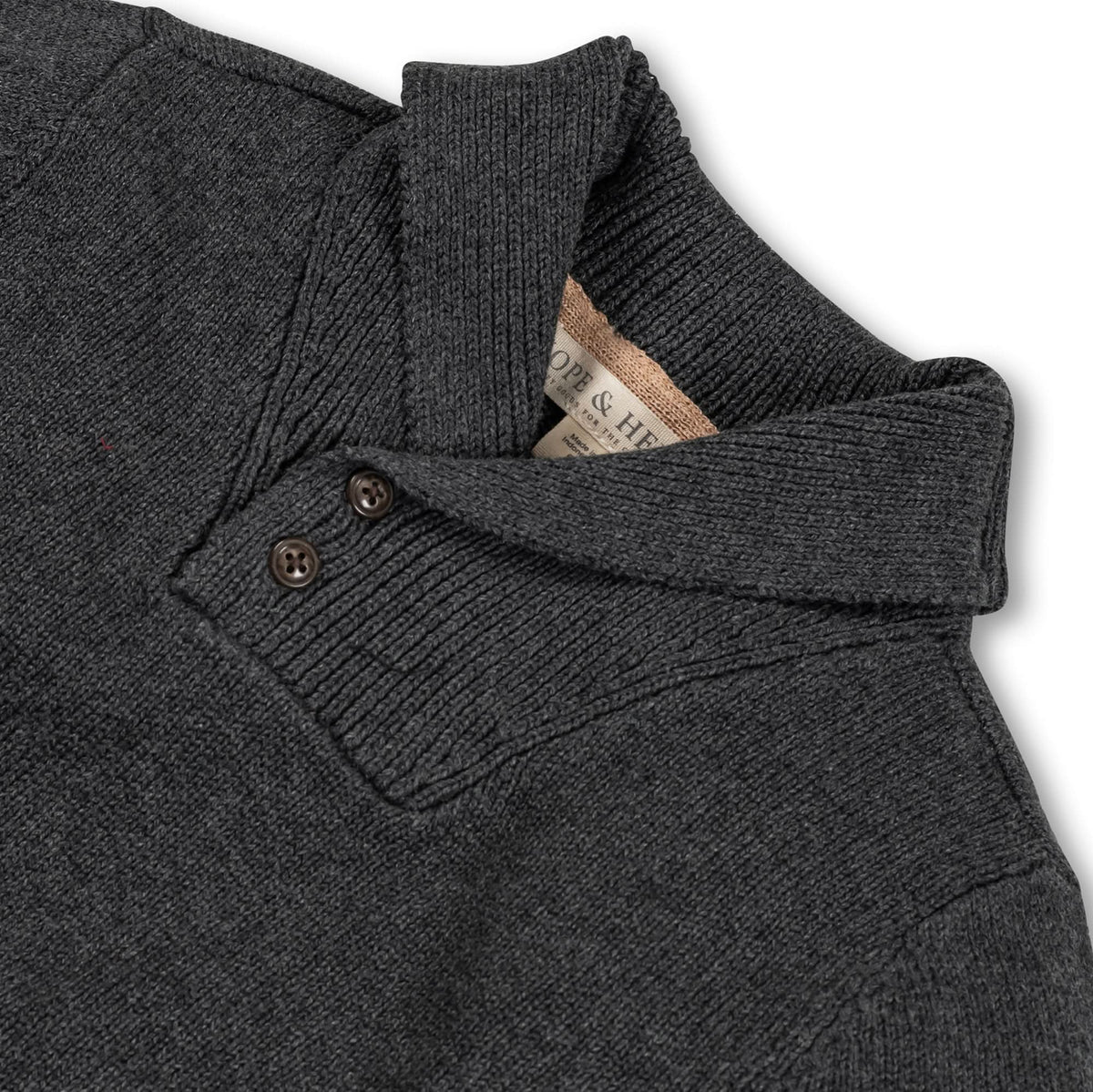 Kids’ Organic Cotton Shawl-Collar Sweater – Charcoal Stripe