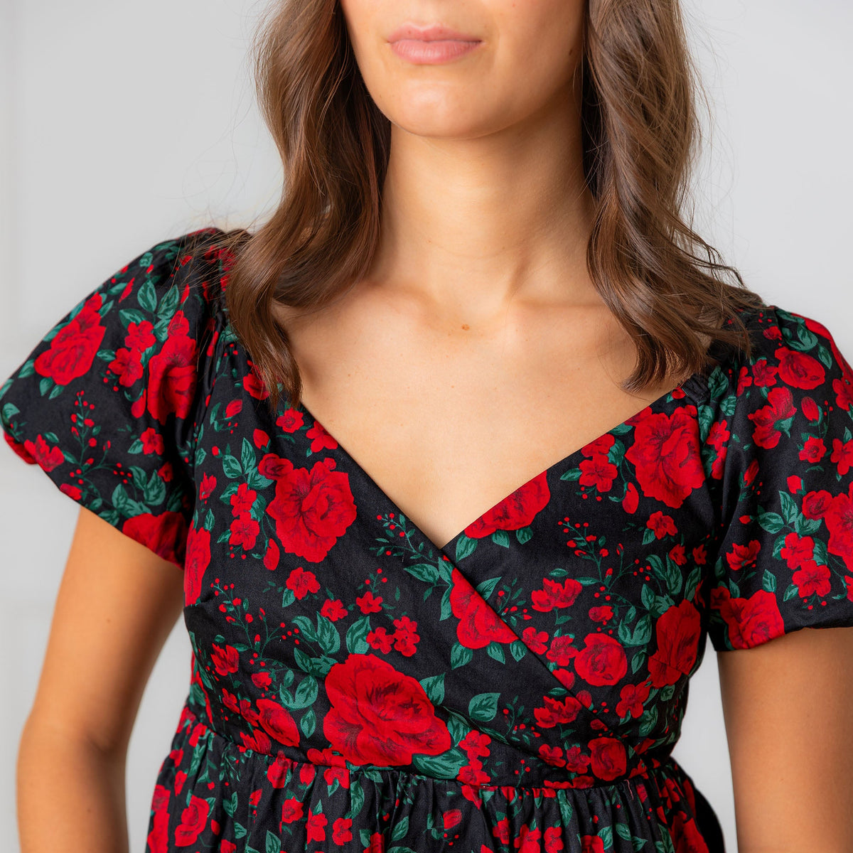 Puff Sleeve Crossover Dress