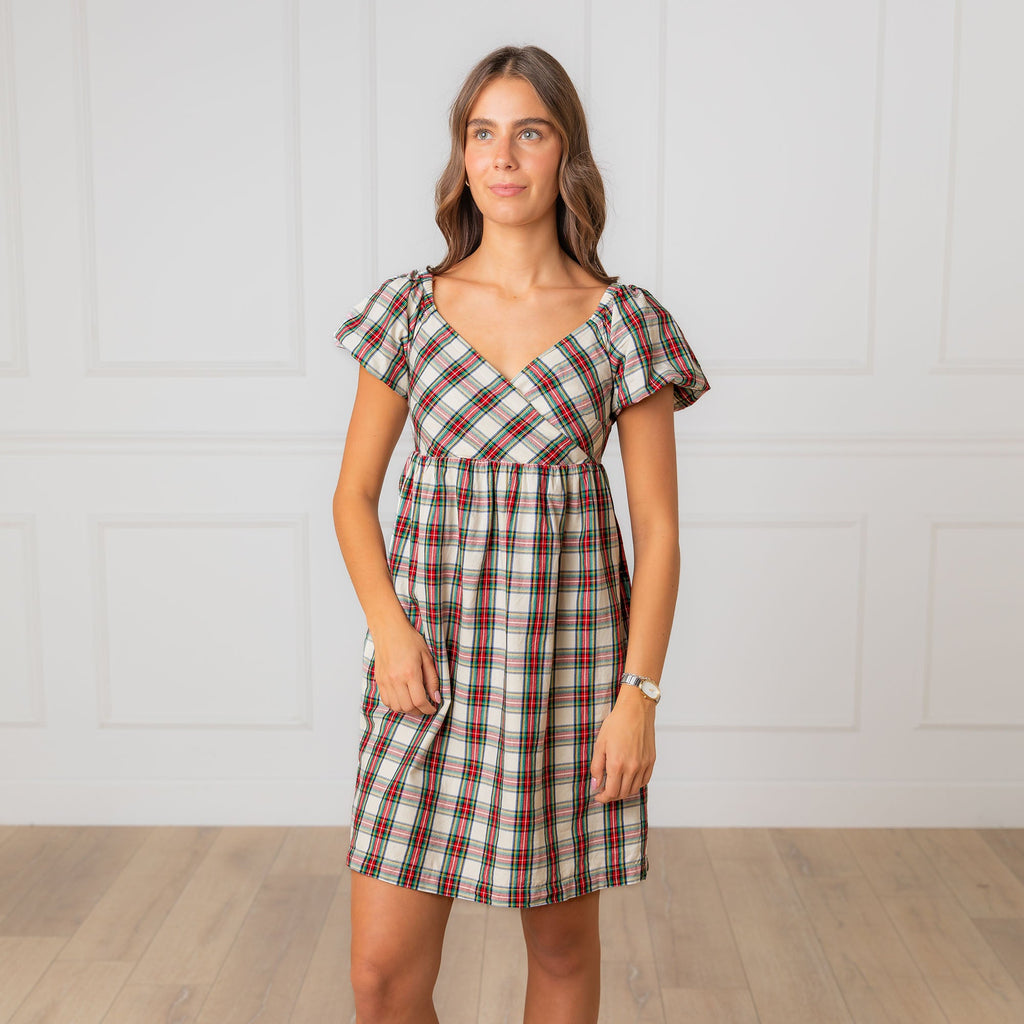 Puff Sleeve Crossover Dress