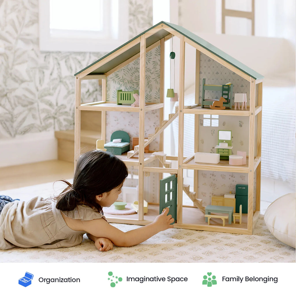 Tiny Land® Sweetwood Wooden Dollhouse with 30 Furniture Pieces