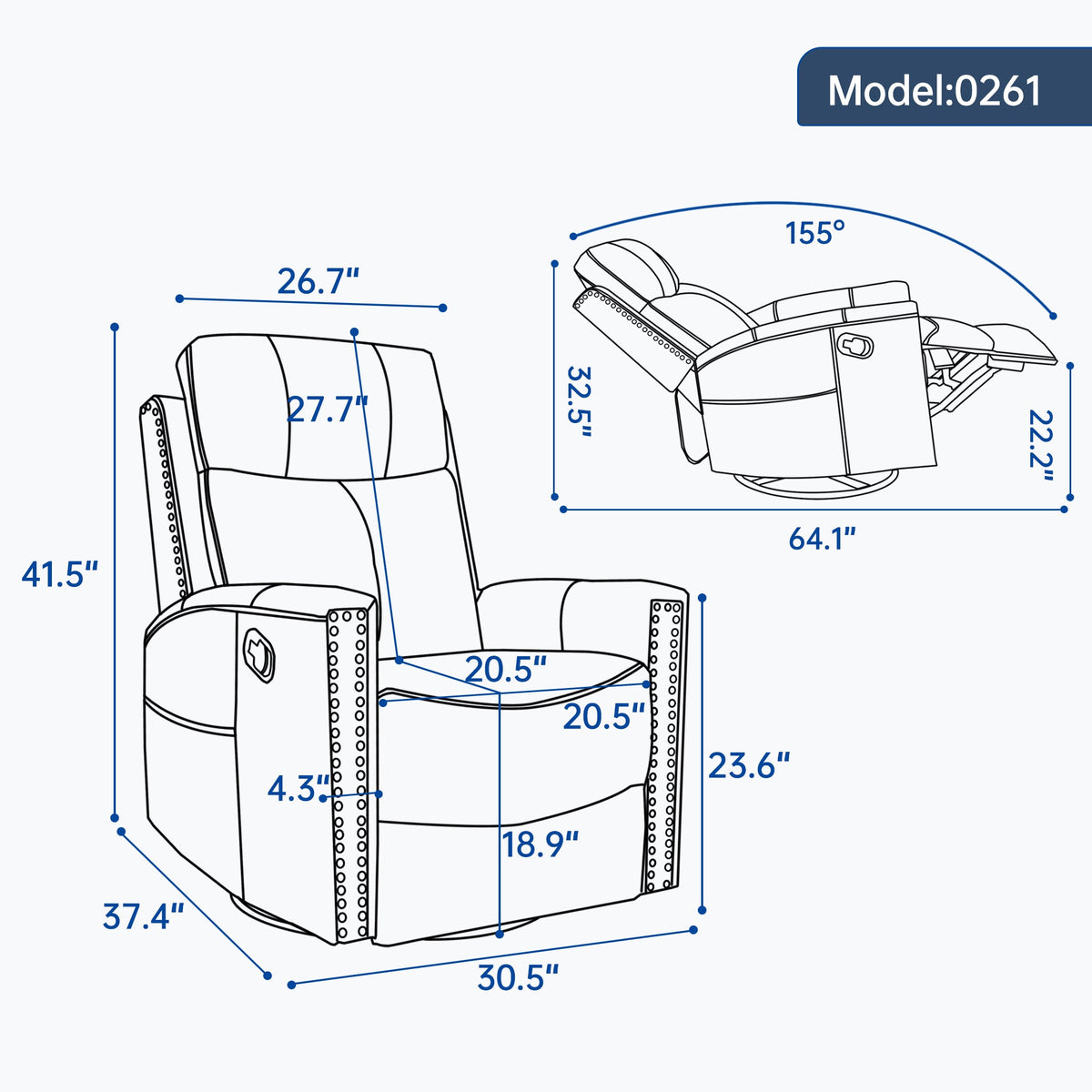Genuine Leather Swivel Massage Recliner with Lumbar Heat
