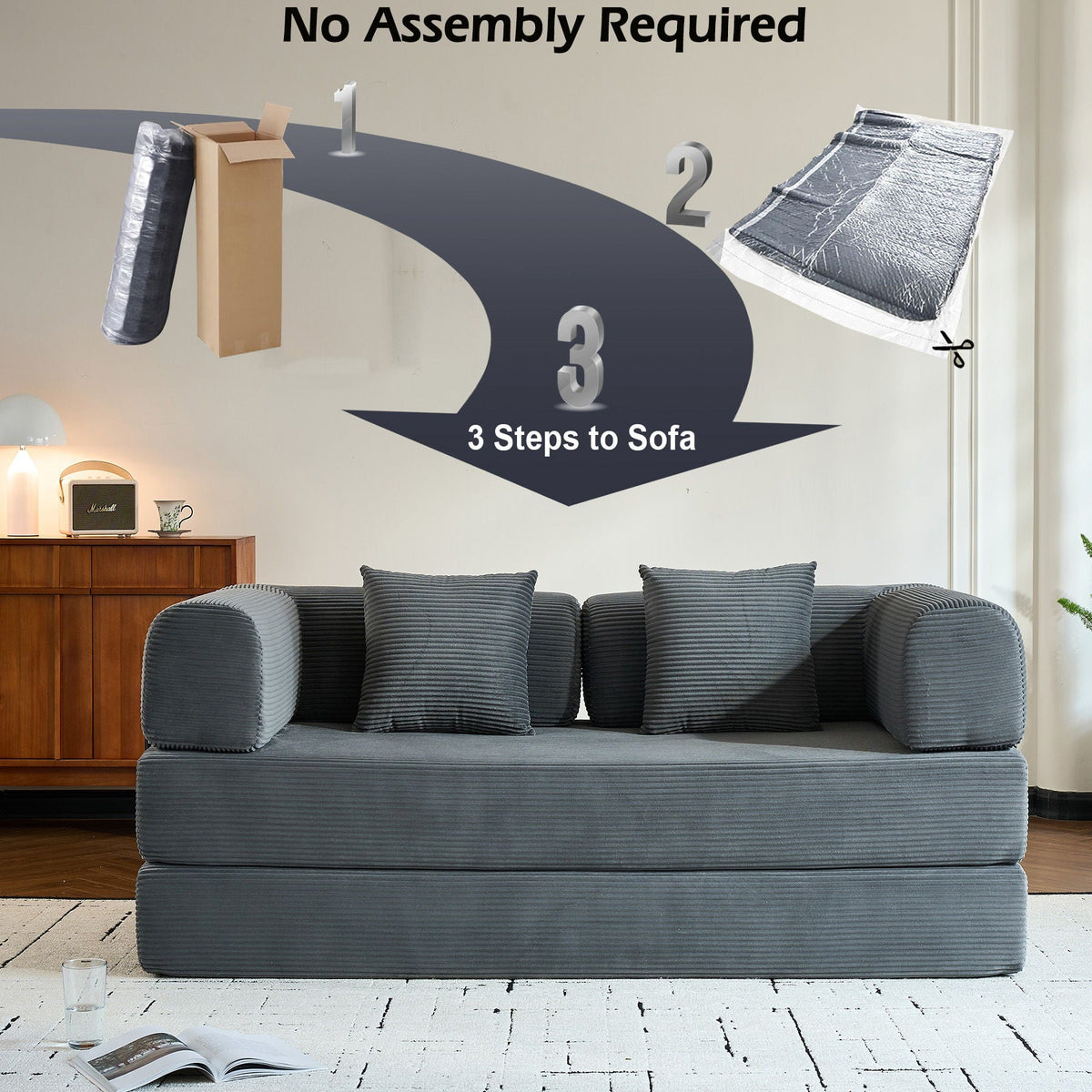 Convertible Floor Sleeper Sofa with Cylindrical Pillow