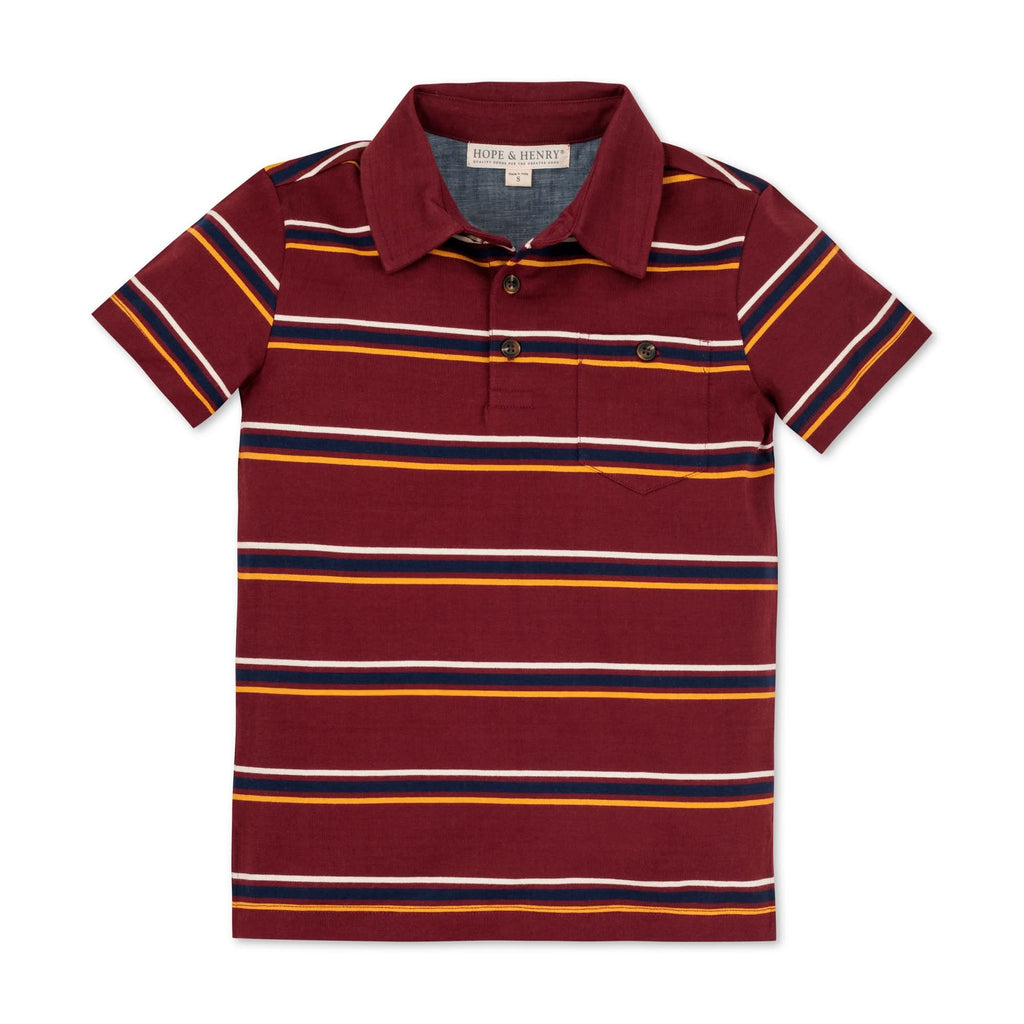 Boys’ Organic Cotton Jersey Polo – Oxblood Stripe