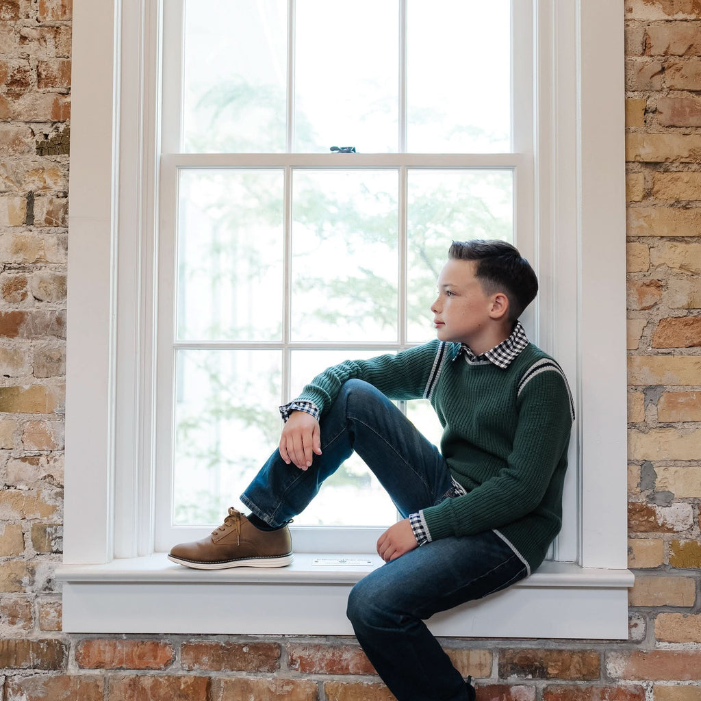 Boys’ Organic Cotton Crewneck Sweater – Collegiate Green
