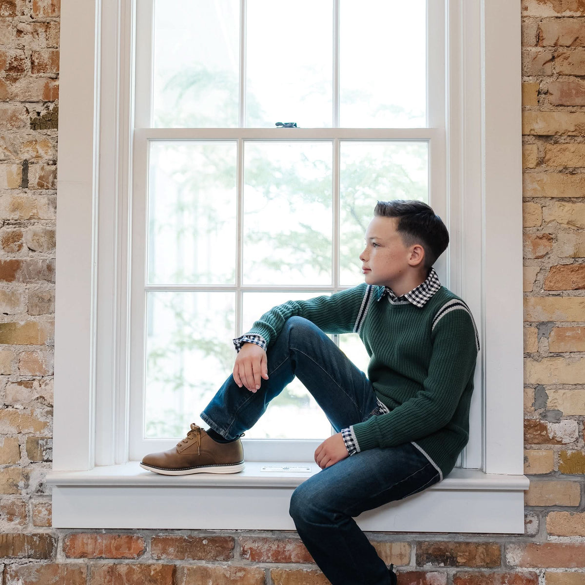 Boys’ Organic Cotton Crewneck Sweater – Collegiate Green