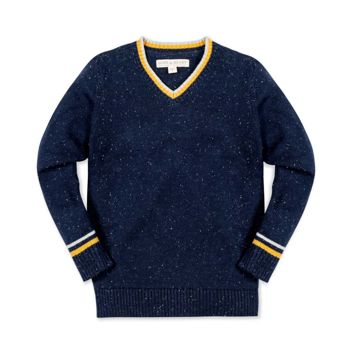 Boys’ Organic Cotton Blend V-Neck Sweater – Navy Fleck